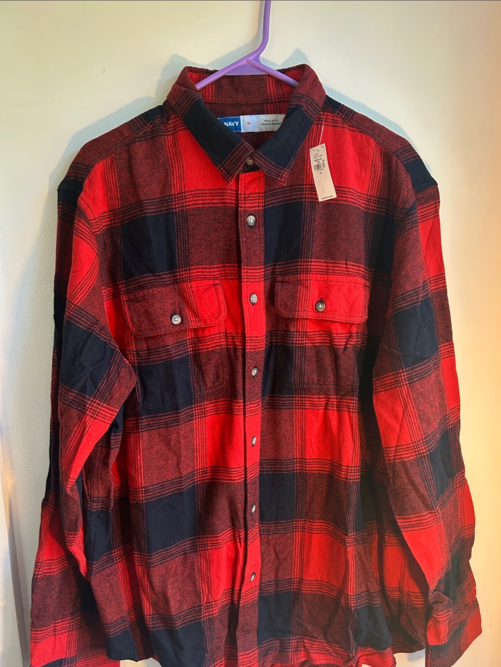 Old Navy Red and Black Plaid Button-Down Shirt